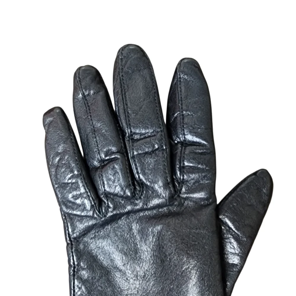 Gloves black leather with faux fur cuff trim soft elegant